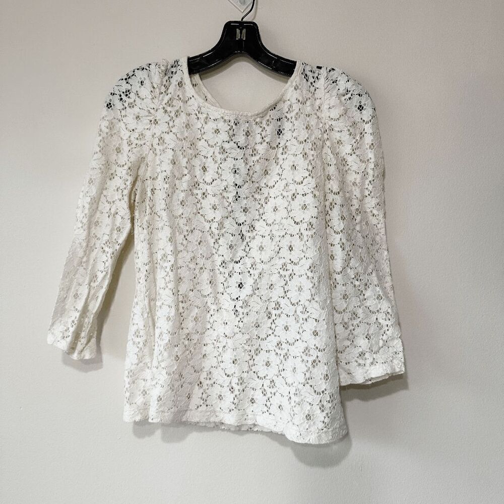 Audrey 3+1 White Crochet Lace Exposed Zipper Long Sleeve Top Size Large